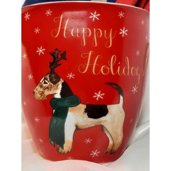 New Milly Green Christmas Dog Mug & Socks Set “Happy Holidogs" Wire Fox Terrier - Picture 2 of 8